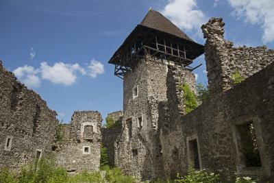 Центральний двір Невицького замку з баштою-донжоном