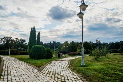 Две дорожки и фонарь в киевском парке "Феофания"