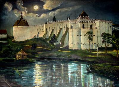 Цветной рисунок ночного Меджибожского замка