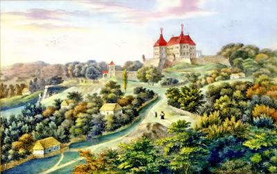 Цветная литография Карела Ауэра "Подгорецкий замок"