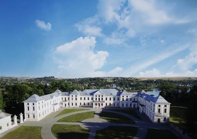 Панорама Вишневецкого дворца с высоты птичьего полета